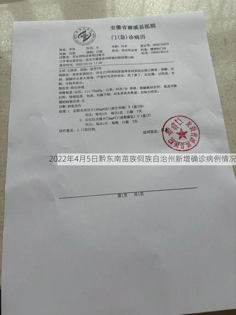 2022年4月5日黔东南苗族侗族自治州新增确诊病例情况