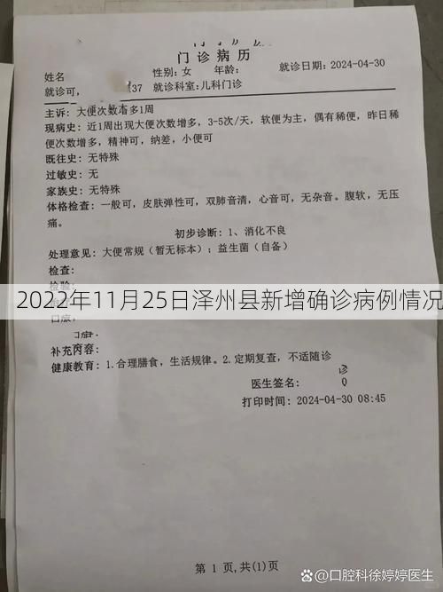 2022年11月25日泽州县新增确诊病例情况