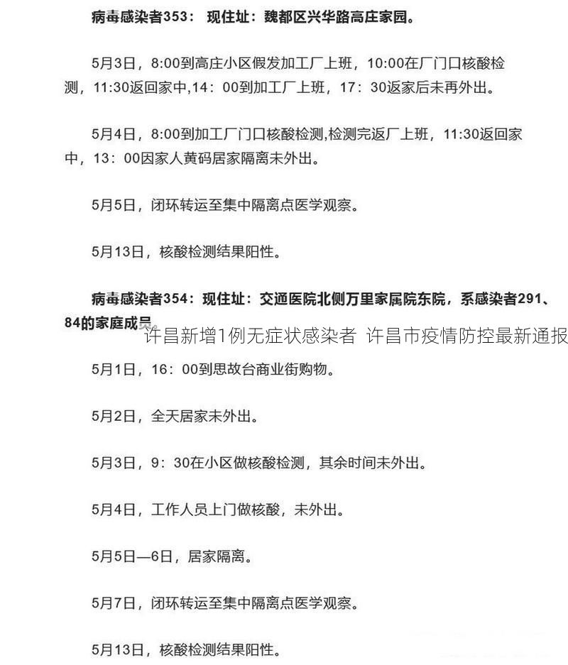 许昌新增1例无症状感染者  许昌市疫情防控最新通报